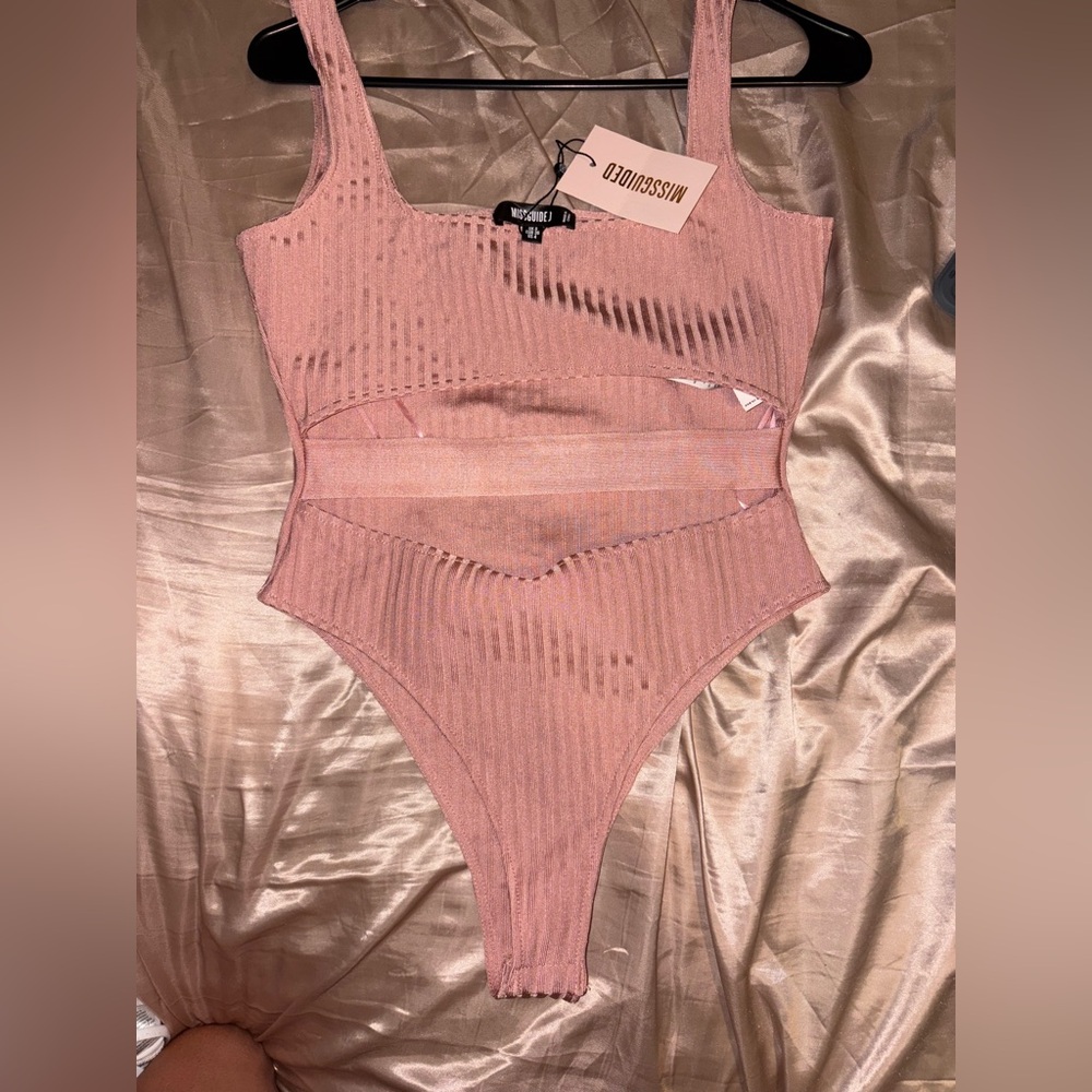 Missguided Pink Ribbed Bodysuit One Piece